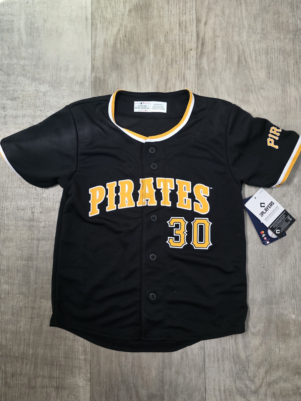 MLB Pirates Black and Yellow Kids Baseball Jersey #30